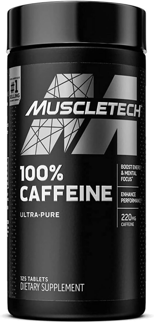 Caffeine Pills, MuscleTech 100% Caffeine Energy Supplements, PreWorkout Mental Focus + Energy Supplement, 220mg of Pure Caffeine, Sports Nutrition Endurance & Energy, 125 Count