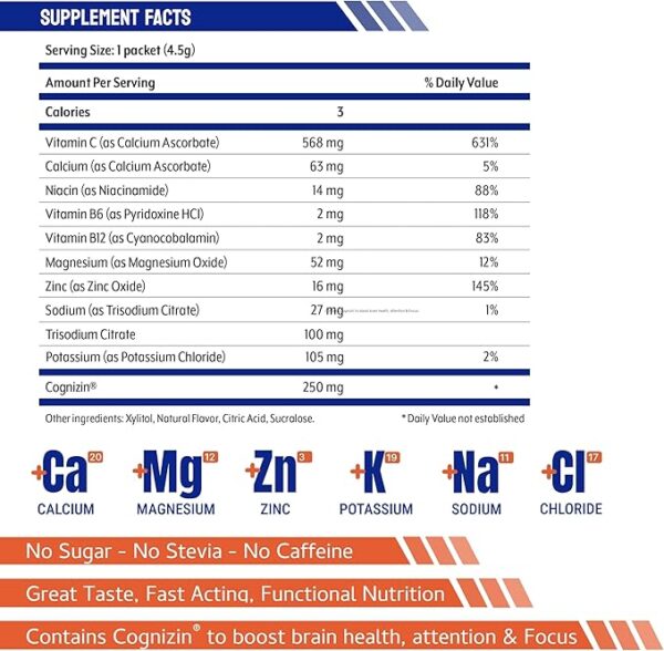 ELECTROLYTE BOOST Electrolyte Powder Packets with Cognizin, Waterless Hydration Packets, Sugar Free Electrolytes Hydration Supplement, No Water Needed, Dissolves in Mouth, 14 Pack