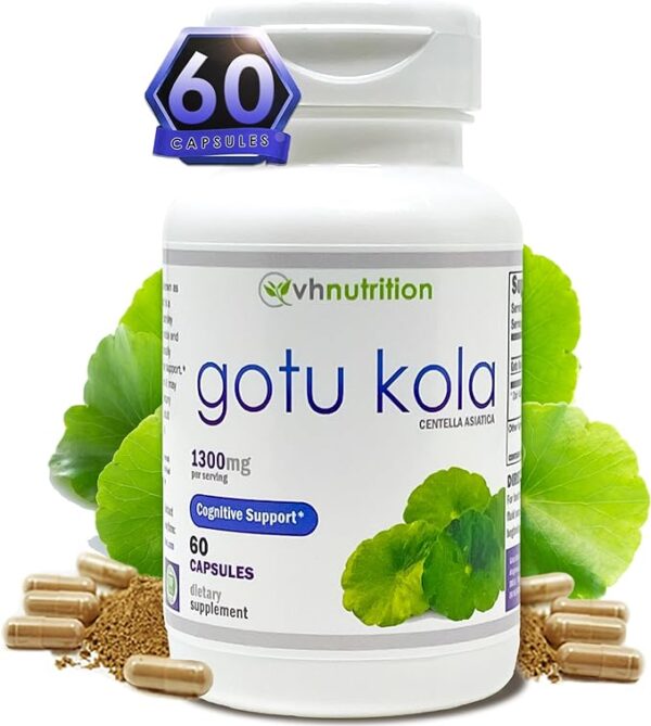 VH Nutrition GOTU KOLA | 1300mg Centella asiatica Extract | Cognitive and Memory Support Supplement* | Boost Mental Clarity, Enhance Focus, Improve Brain Health | 60 Capsules