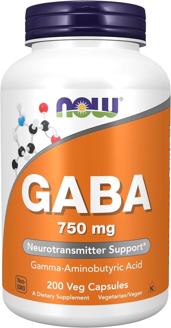 NOW Supplements, GABA (Gamma-Aminobutyric Acid) 750mg, Neurotransmitter Support*, 100 Veg Capsules