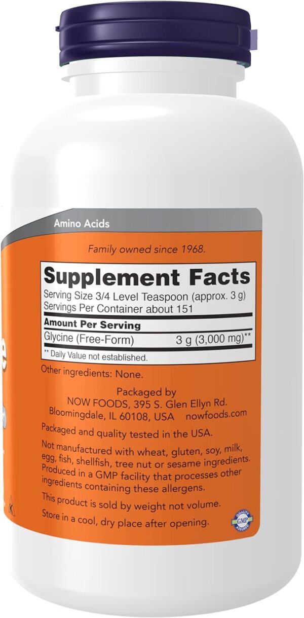 NOW Supplements, Glycine Pure Powder, Promotes Restful Sleep*, Neurotransmitter Support*, 1-Pound