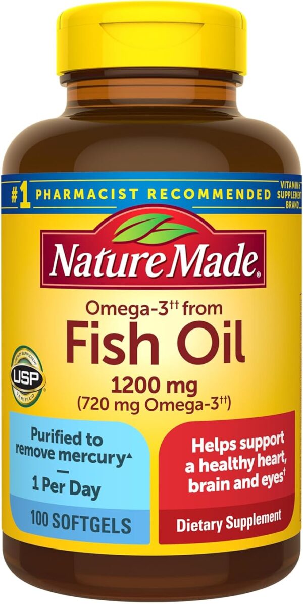 Nature Made Burp Less Ultra Omega 3 Fish Oil Supplements 1400 mg, Omega 3 Supplement for Healthy Heart, Brain and Eyes Support, One Per Day, 90 Softgels