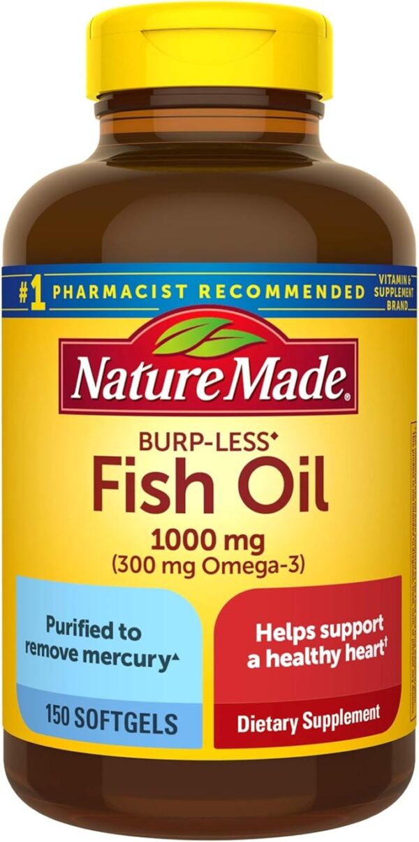 Nature Made Burp Less Ultra Omega 3 Fish Oil Supplements 1400 mg, Omega 3 Supplement for Healthy Heart, Brain and Eyes Support, One Per Day, 90 Softgels