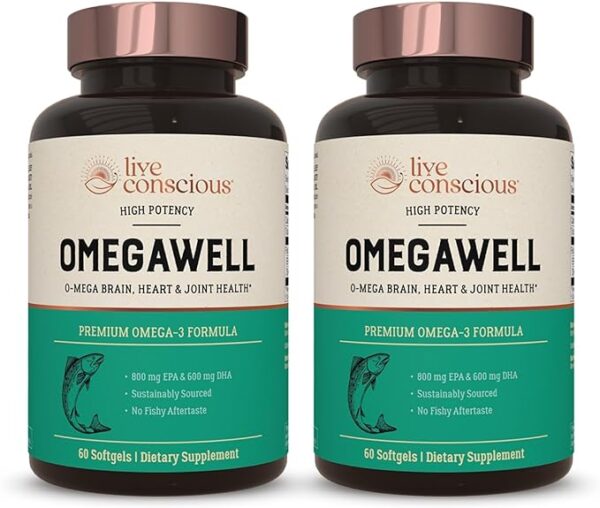 OmegaWell Omega 3 Fish Oil - 2000mg Capsules: Heart, Brain, & Joint Support - 800 mg EPA 600 mg DHA - w/Natural Lemon Oil, Sustainably Sourced - Mini Softgels - 30 Day Supply