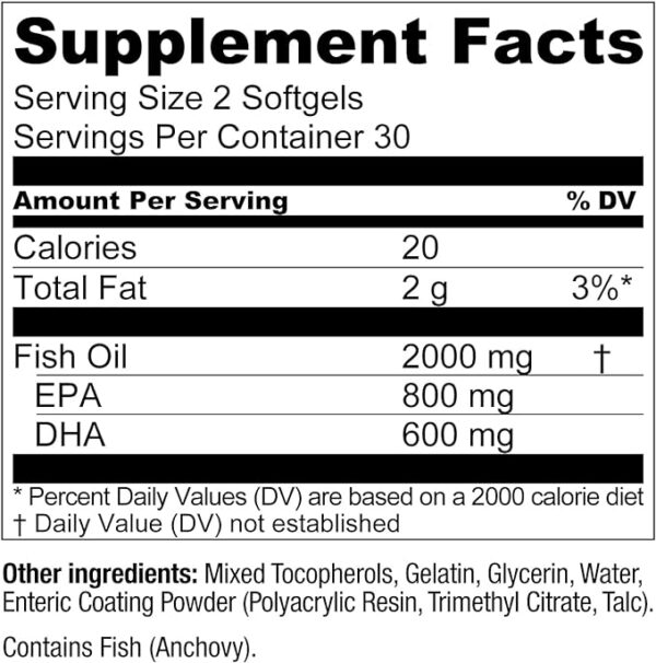 OmegaWell Omega 3 Fish Oil - 2000mg Capsules: Heart, Brain, & Joint Support - 800 mg EPA 600 mg DHA - w/Natural Lemon Oil, Sustainably Sourced - Mini Softgels - 30 Day Supply