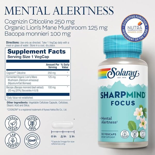 SOLARAY SharpMind Focus, Mental Alertness Nootropic Supplement, M